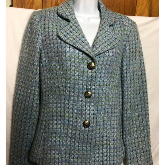 Talbots Womens Jacket Sz 8 Blue Green Black Acrylic Blend 3 Btn Jacket No Pocket - Picture 1 of 6